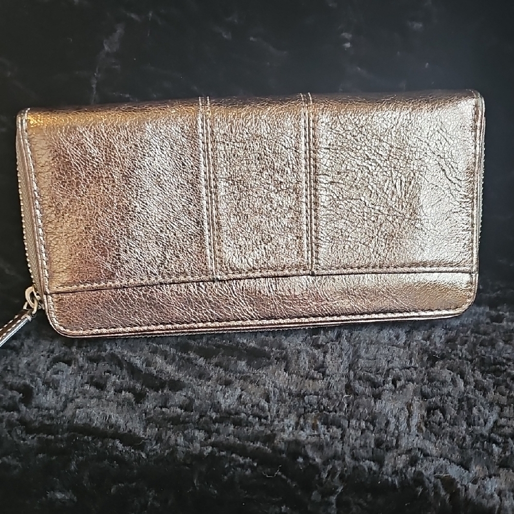 Coach Metalic Gold Silver Zip Around Wallet EUC - Picture 2 of 7